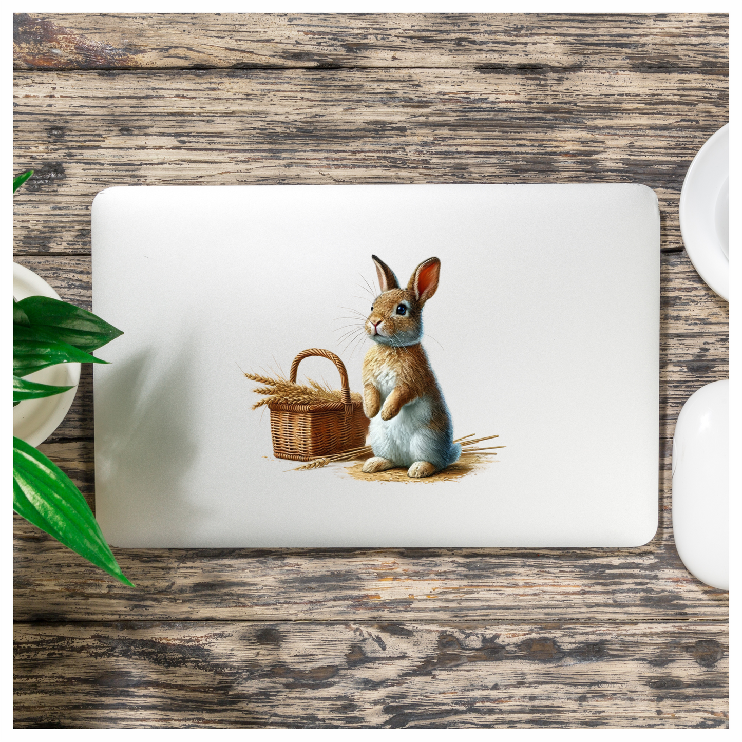 Brown Rabbit Basket Wheat Field Vinyl Sticker Decal