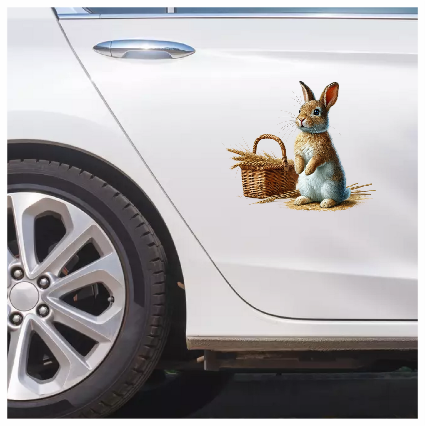 Brown Rabbit Basket Wheat Field Vinyl Sticker Decal
