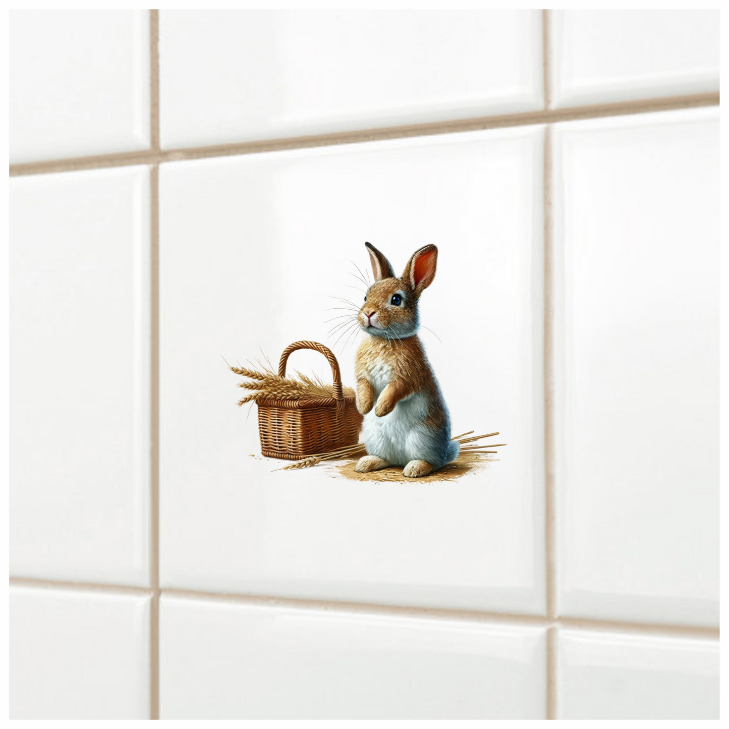 Brown Rabbit Basket Wheat Field Vinyl Sticker Decal