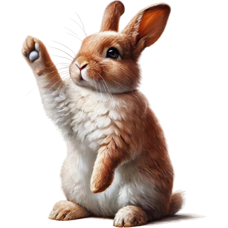 Brown White Rabbit Raising Paw Vinyl Sticker Decal