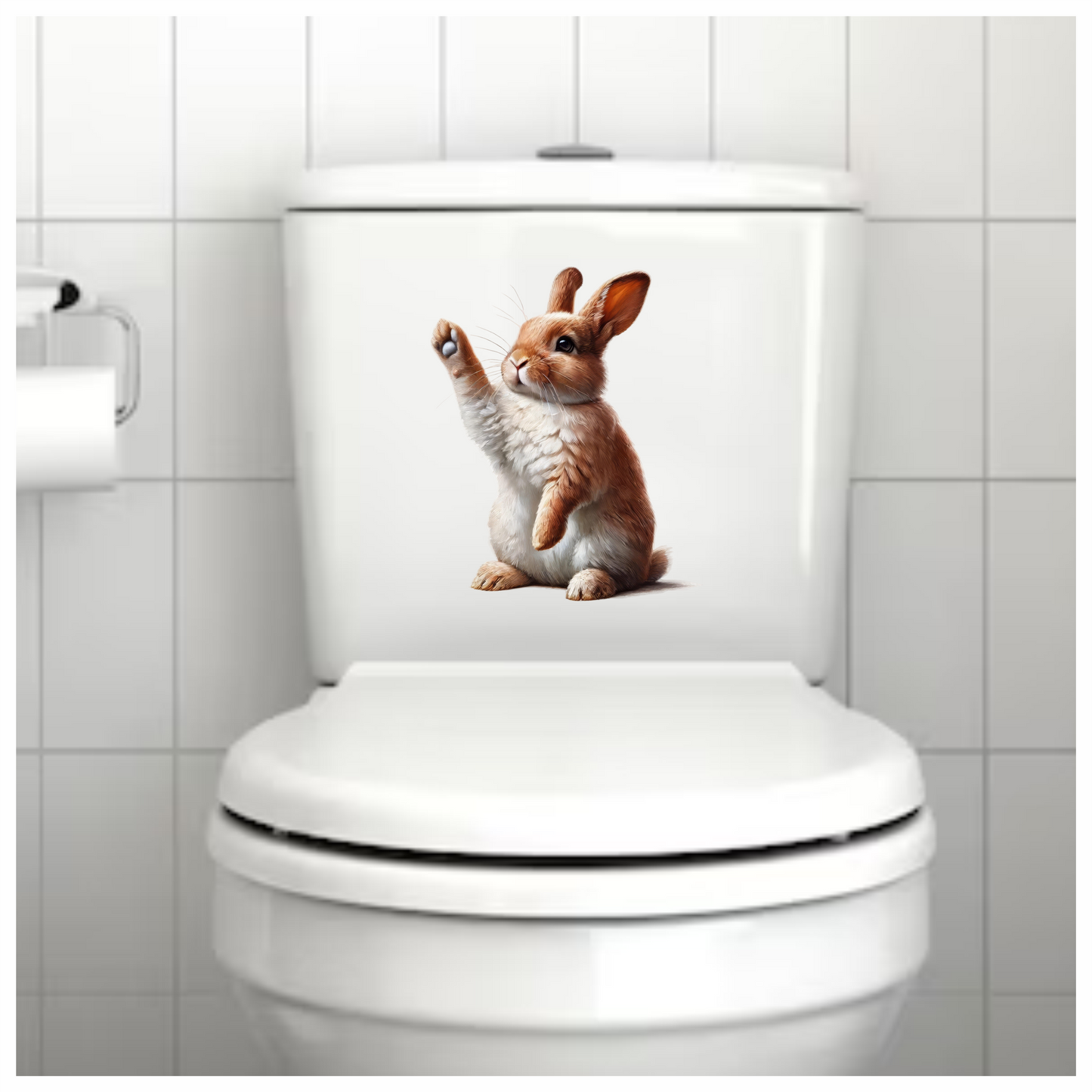 Brown White Rabbit Raising Paw Vinyl Sticker Decal