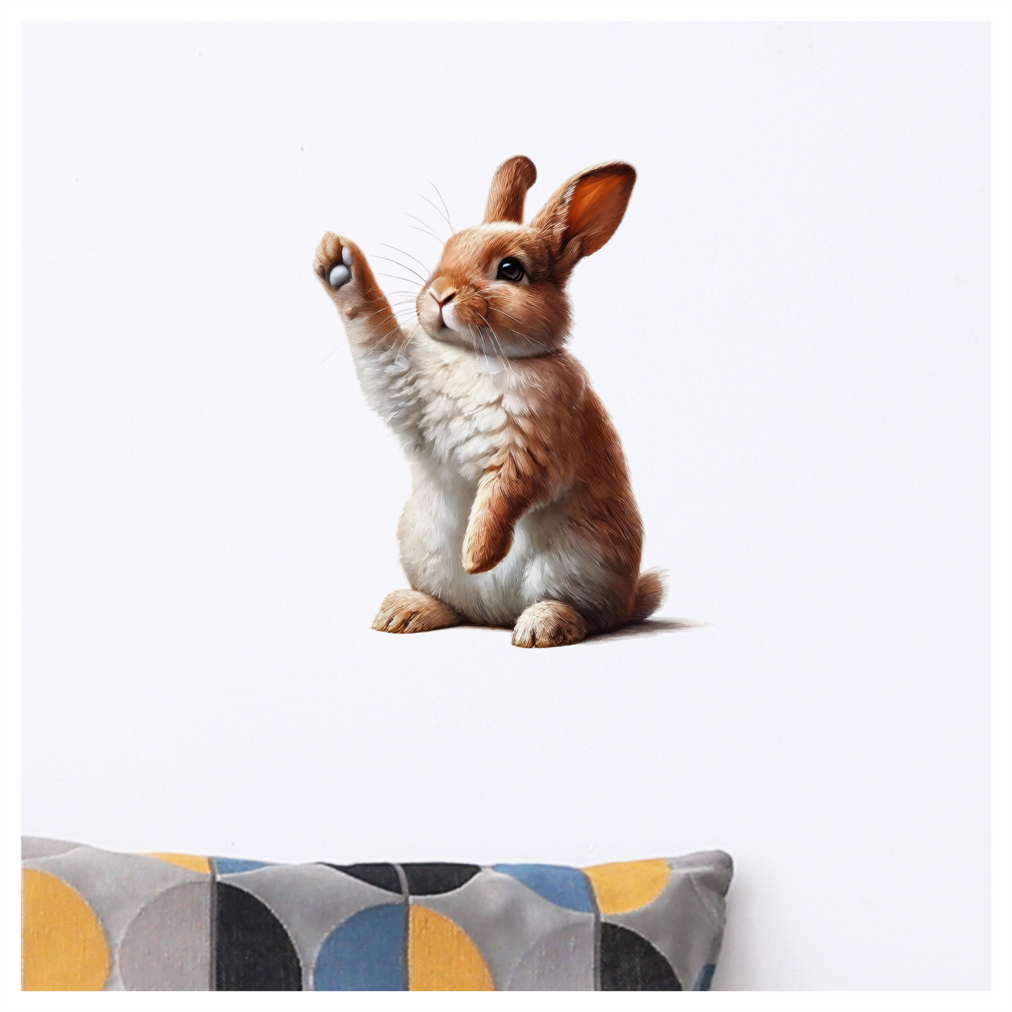 Brown White Rabbit Raising Paw Vinyl Sticker Decal