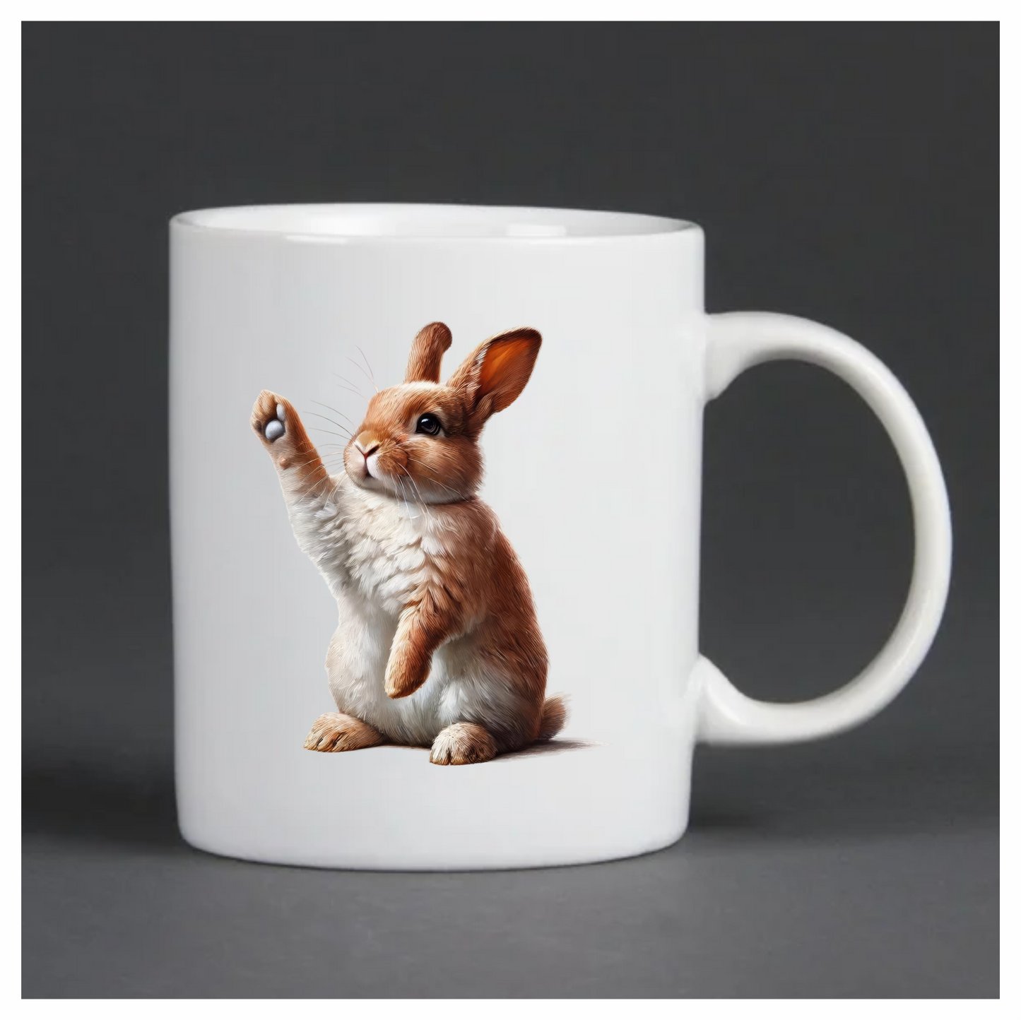 Brown White Rabbit Raising Paw Vinyl Sticker Decal