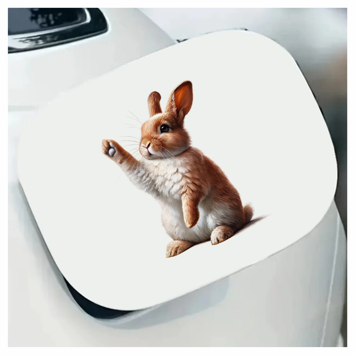 Brown White Rabbit Raising Paw Vinyl Sticker Decal