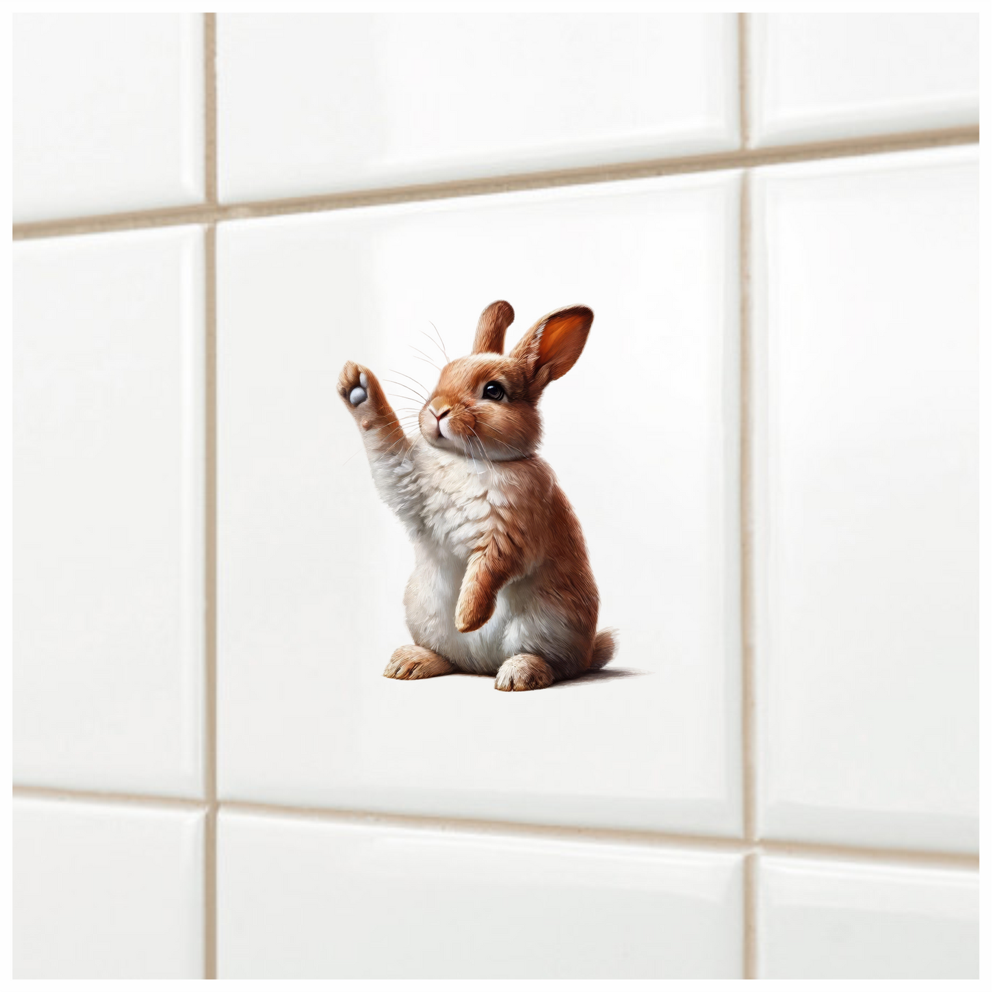 Brown White Rabbit Raising Paw Vinyl Sticker Decal