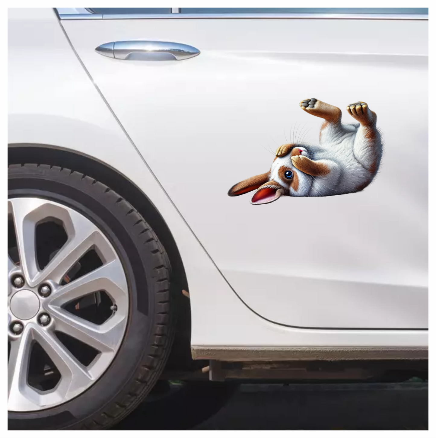 White Brown Bunny Rolling Cute Vinyl Sticker Decal