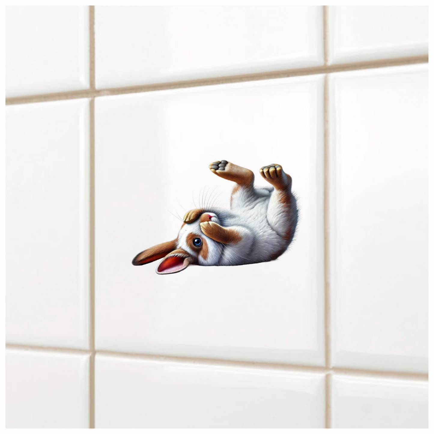 White Brown Bunny Rolling Cute Vinyl Sticker Decal