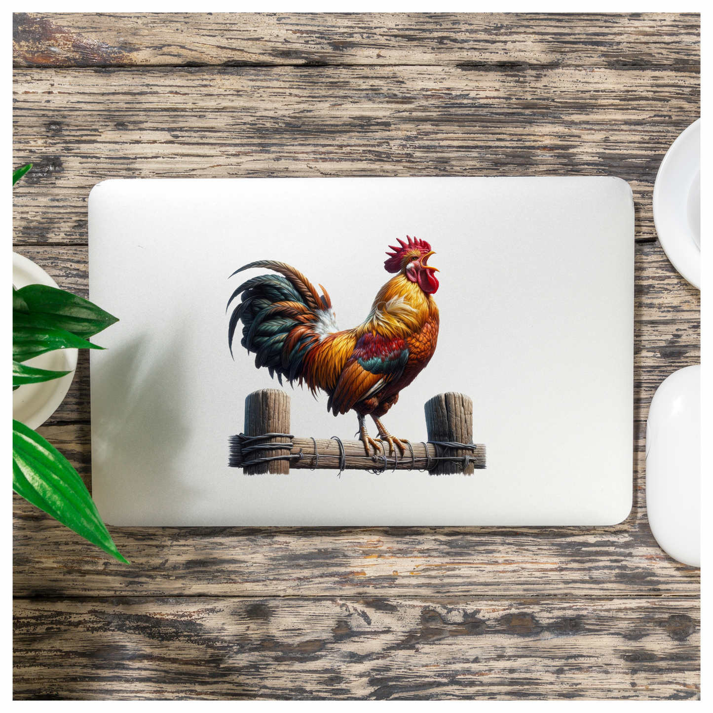 Rooster Brown Farm Fence Morning Vinyl Sticker Decal