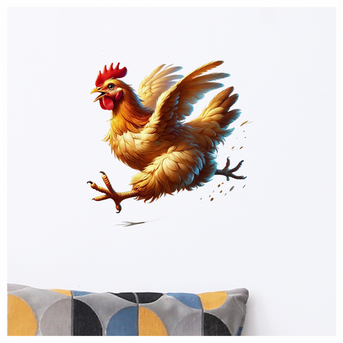 Yellow Chicken Running Fast Wings Vinyl Sticker Decal