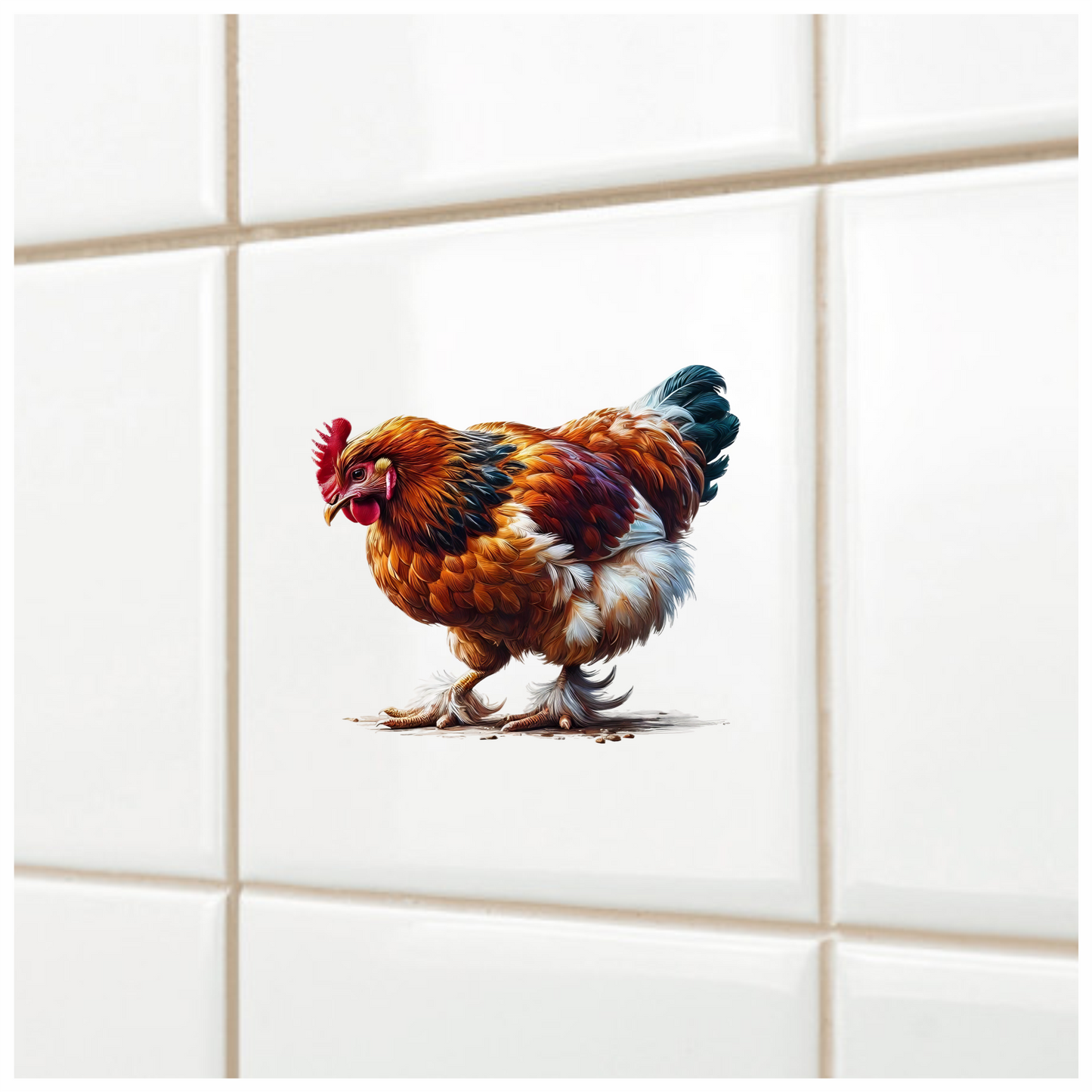 Brown Chicken Feathered Bantam Farm Vinyl Sticker Decal