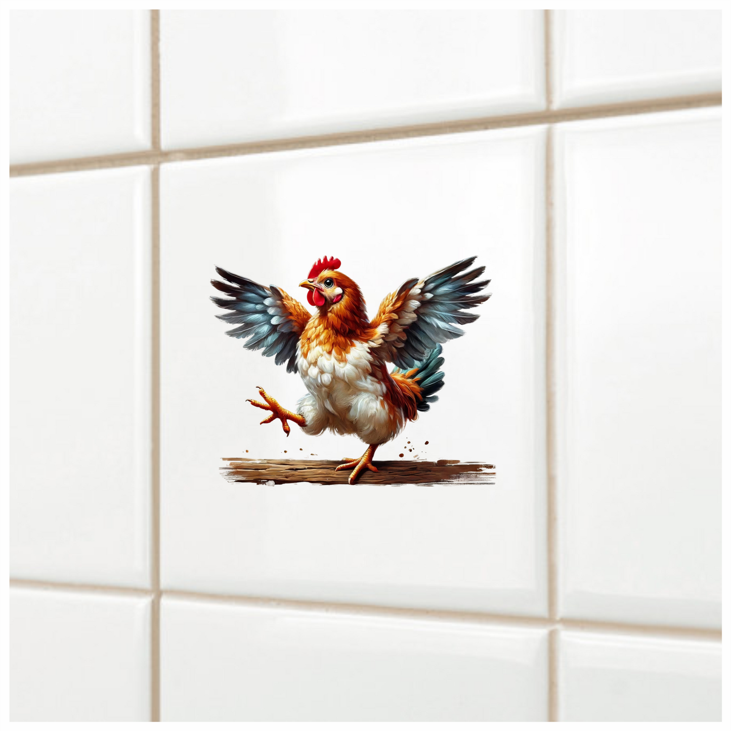 Brown Chicken Flapping Wings Cartoon Vinyl Sticker Decal