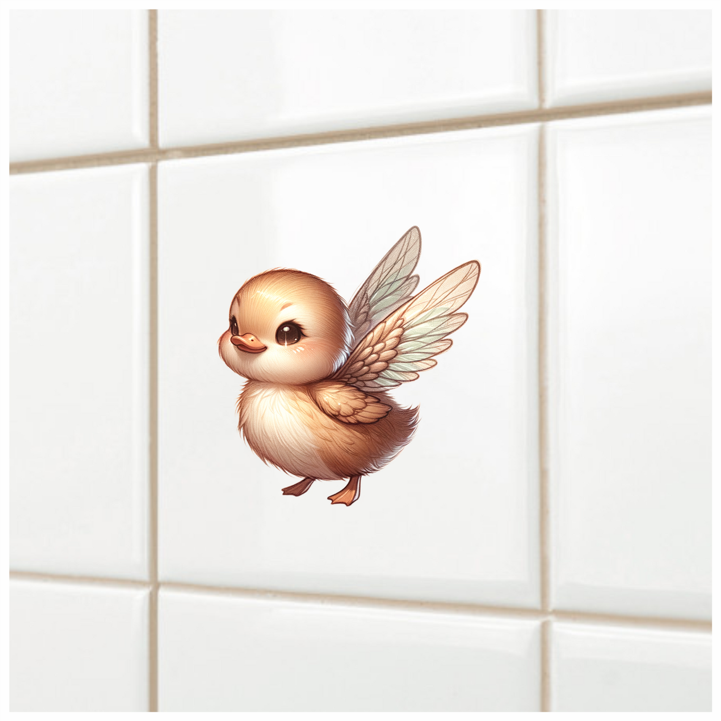 Brown Duckling With Wings Cute Vinyl Sticker Decal