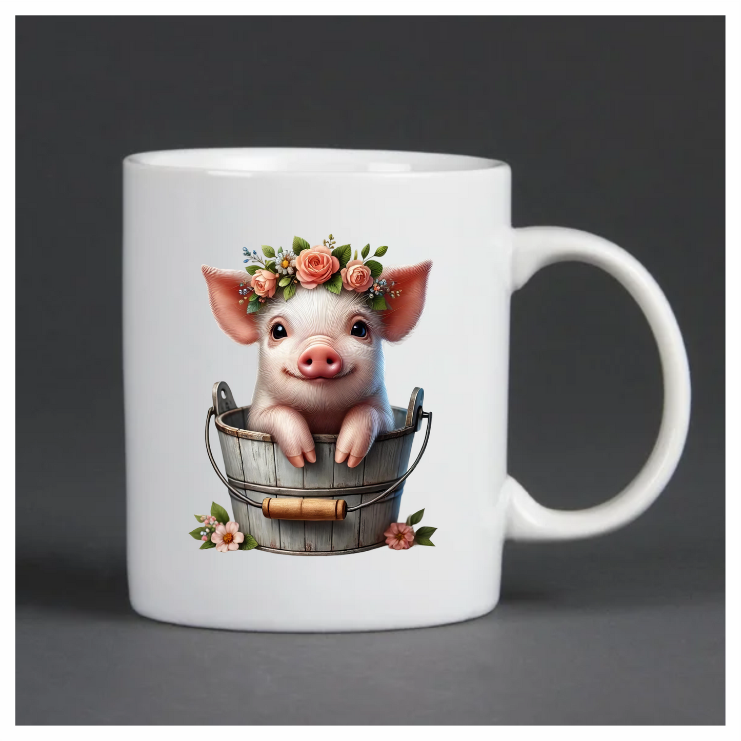 Pink Piglet Flower Bucket Cute Vinyl Sticker Decal