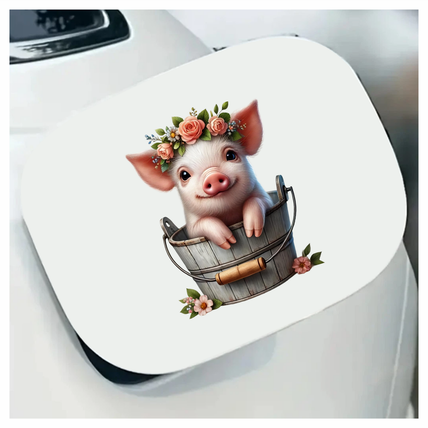 Pink Piglet Flower Bucket Cute Vinyl Sticker Decal