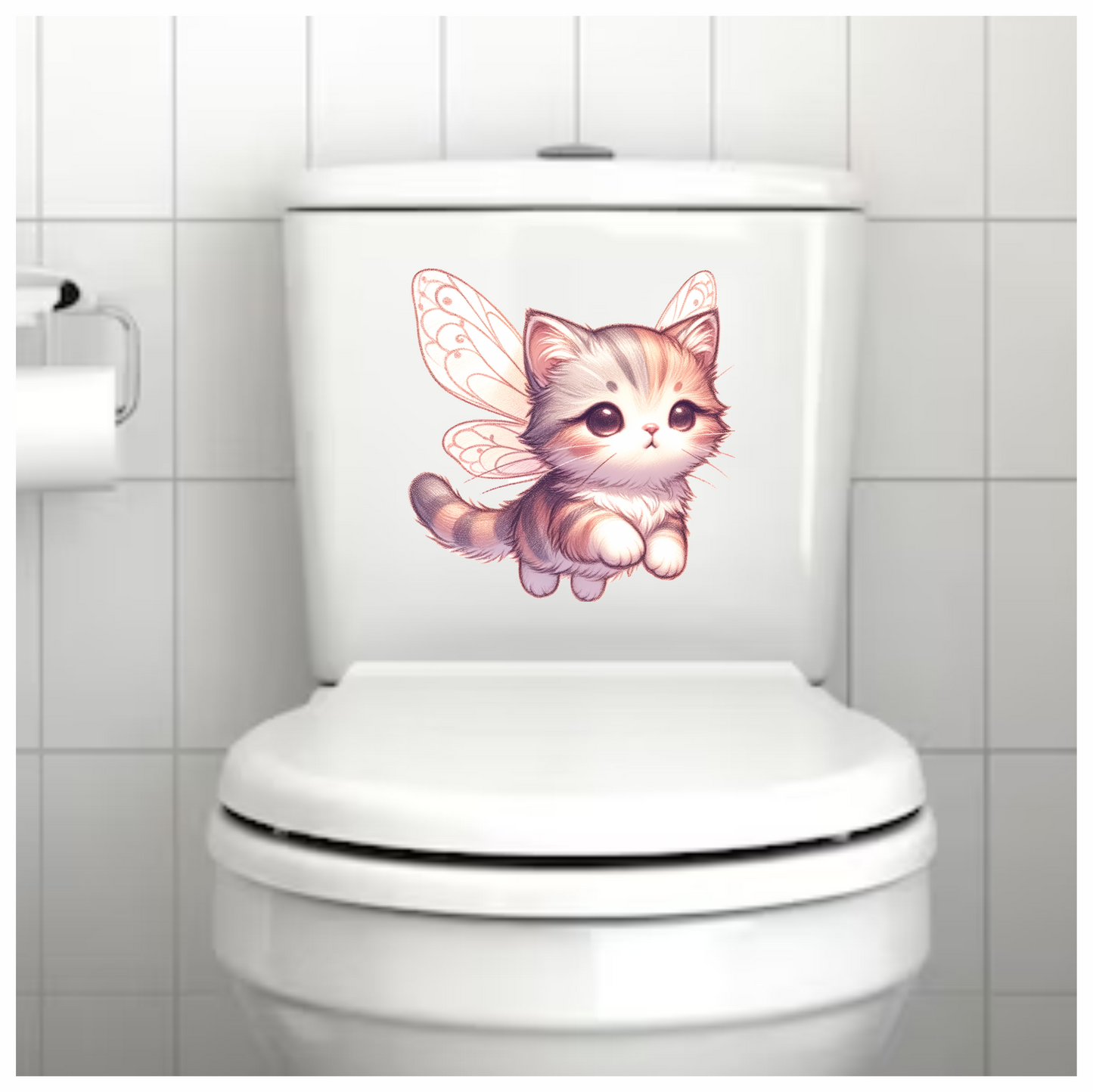 Grey Tabby Kitten Fairy Wings Vinyl Sticker Decal