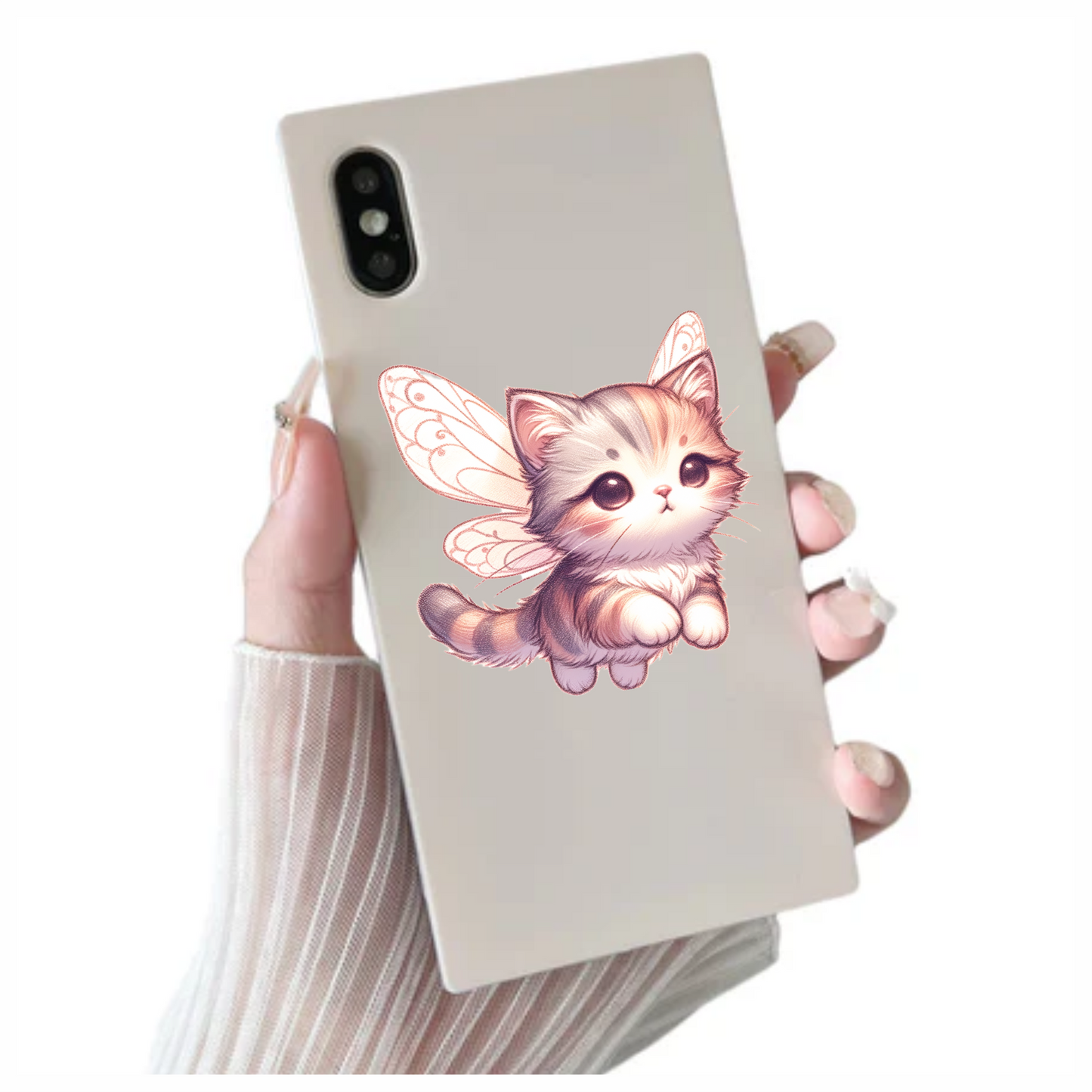 Grey Tabby Kitten Fairy Wings Vinyl Sticker Decal