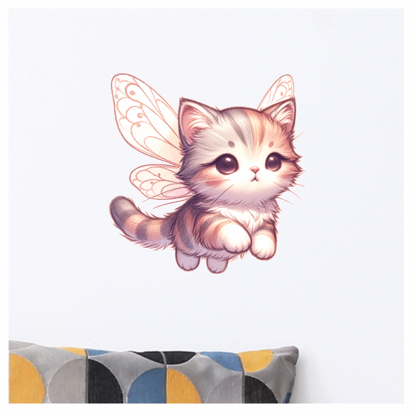 Grey Tabby Kitten Fairy Wings Vinyl Sticker Decal