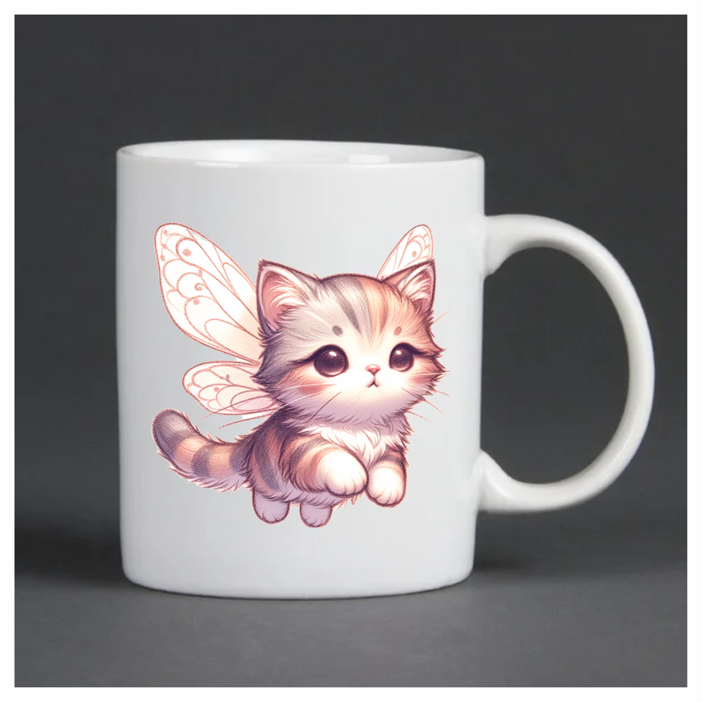 Grey Tabby Kitten Fairy Wings Vinyl Sticker Decal