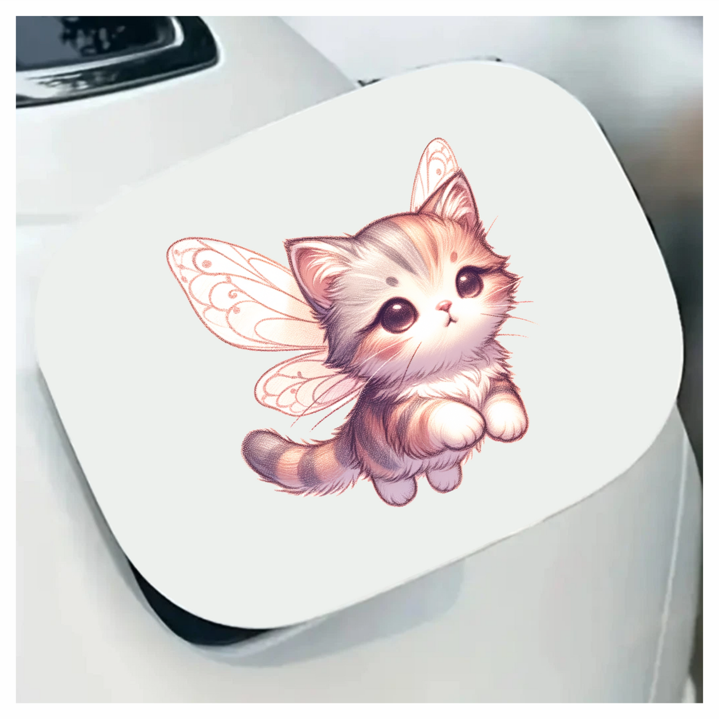 Grey Tabby Kitten Fairy Wings Vinyl Sticker Decal