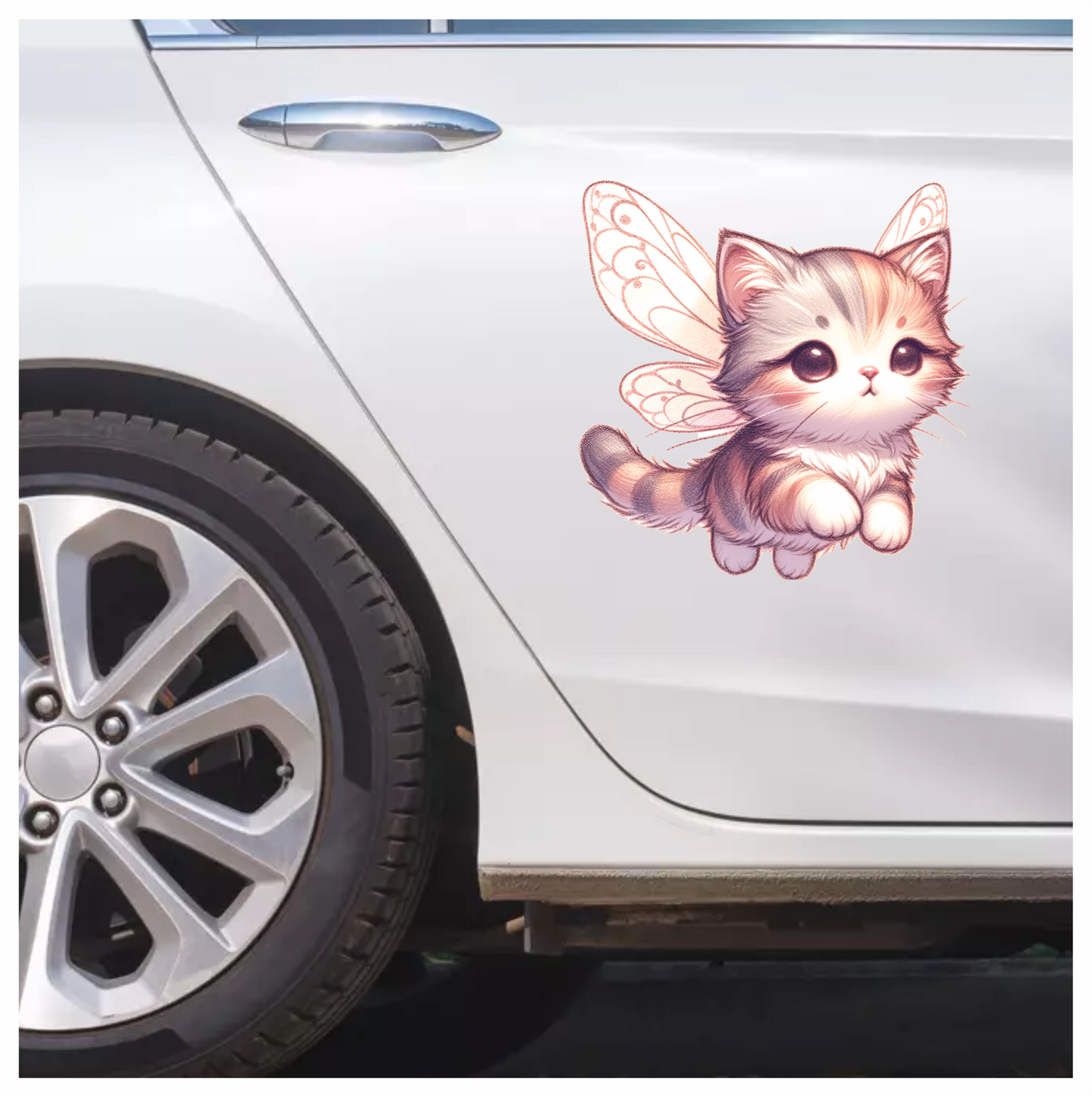 Grey Tabby Kitten Fairy Wings Vinyl Sticker Decal
