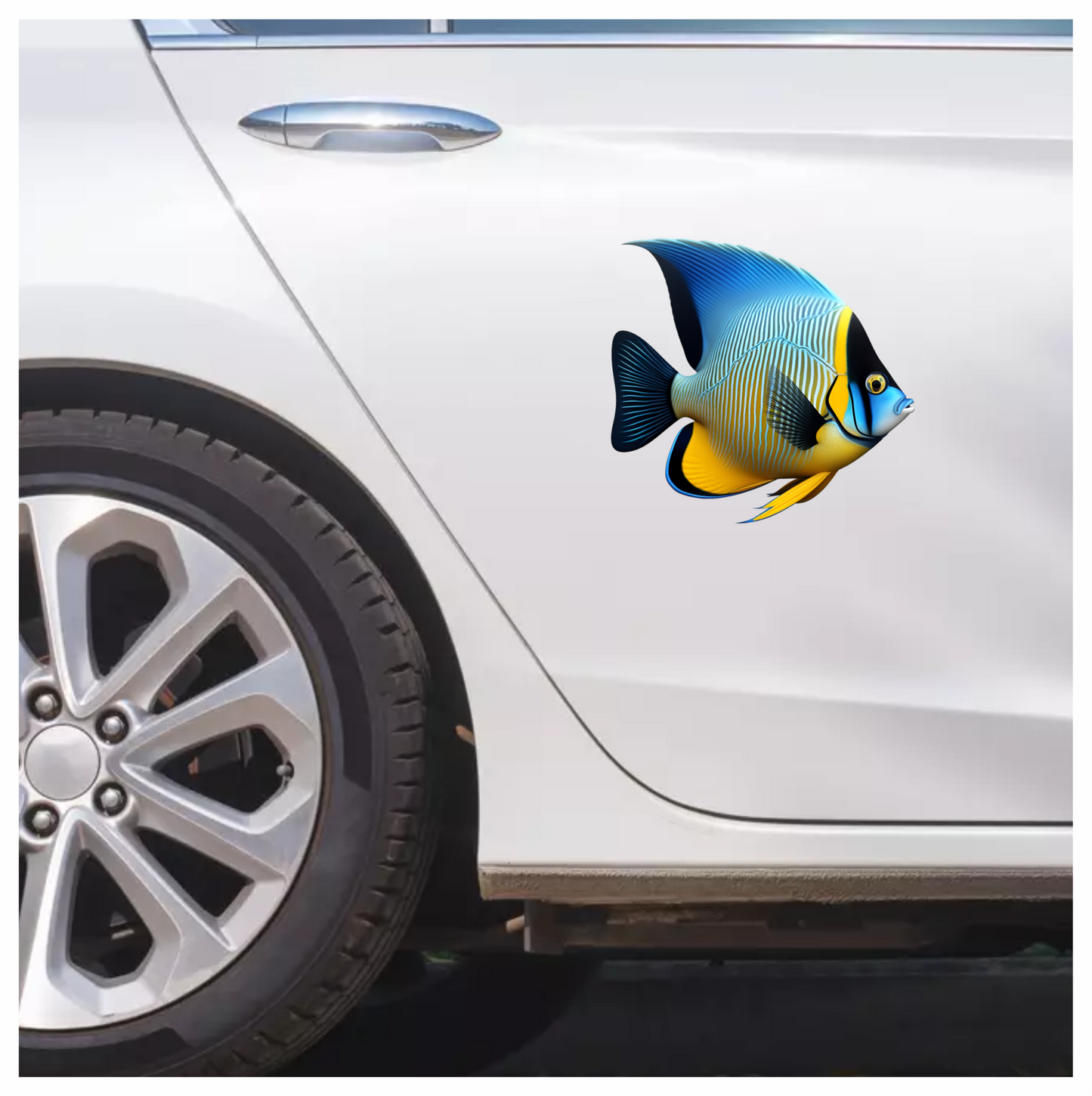 Blue Yellow Striped Angelfish Tropical Vinyl Sticker Decal