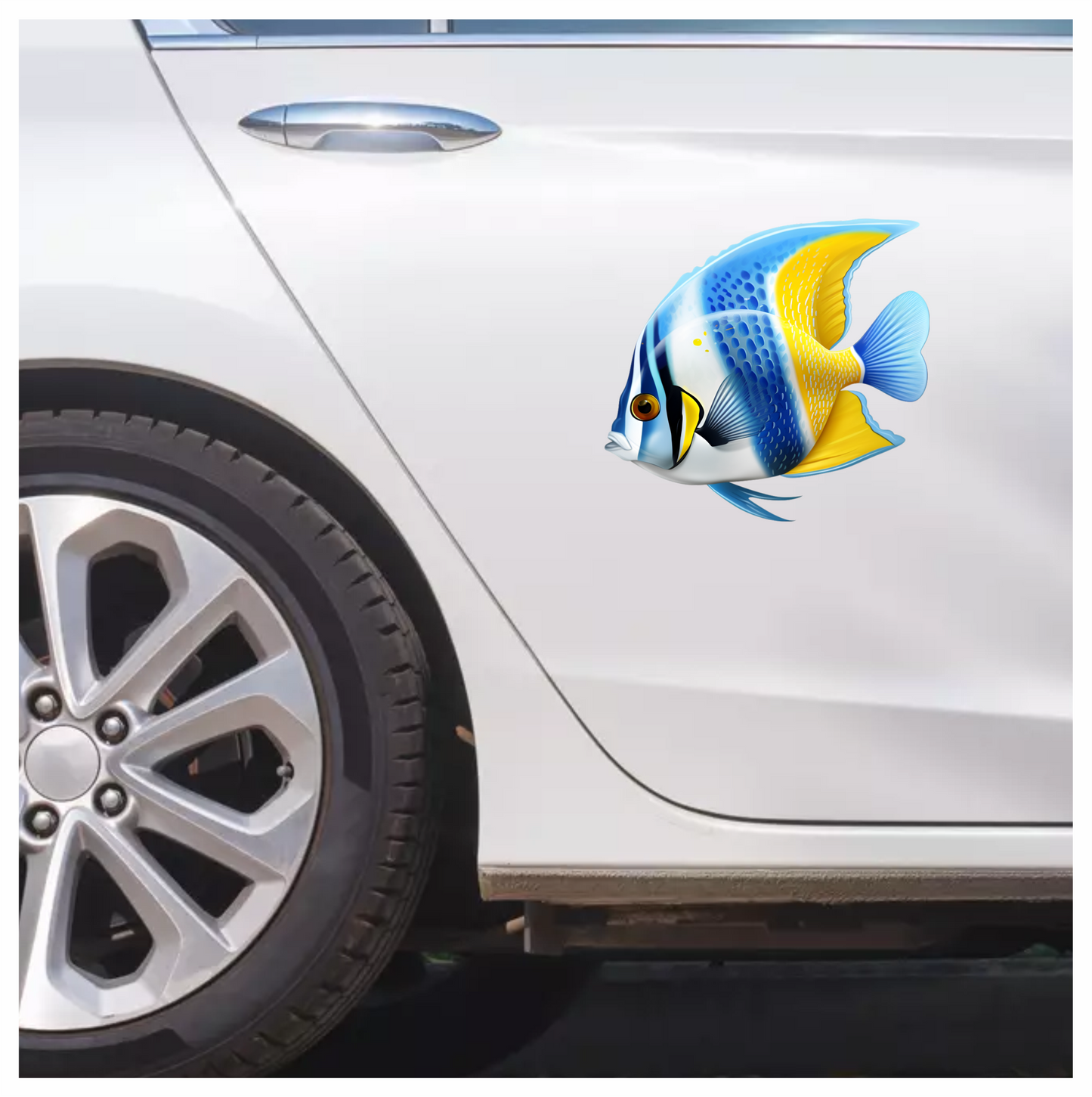 Blue Yellow Striped Tropical Fish Vinyl Sticker Decal