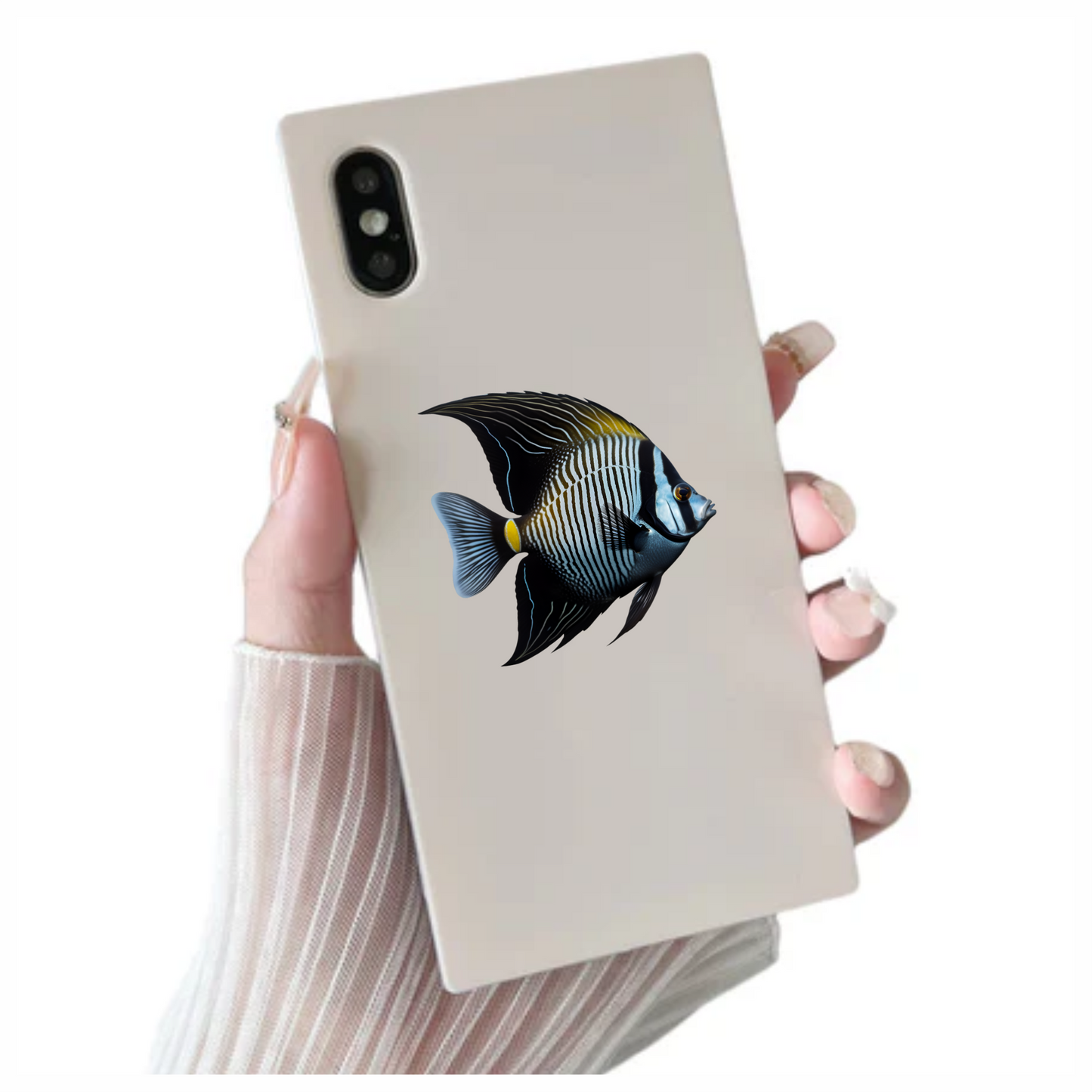 Black White Striped Angelfish Tropical Vinyl Sticker Decal