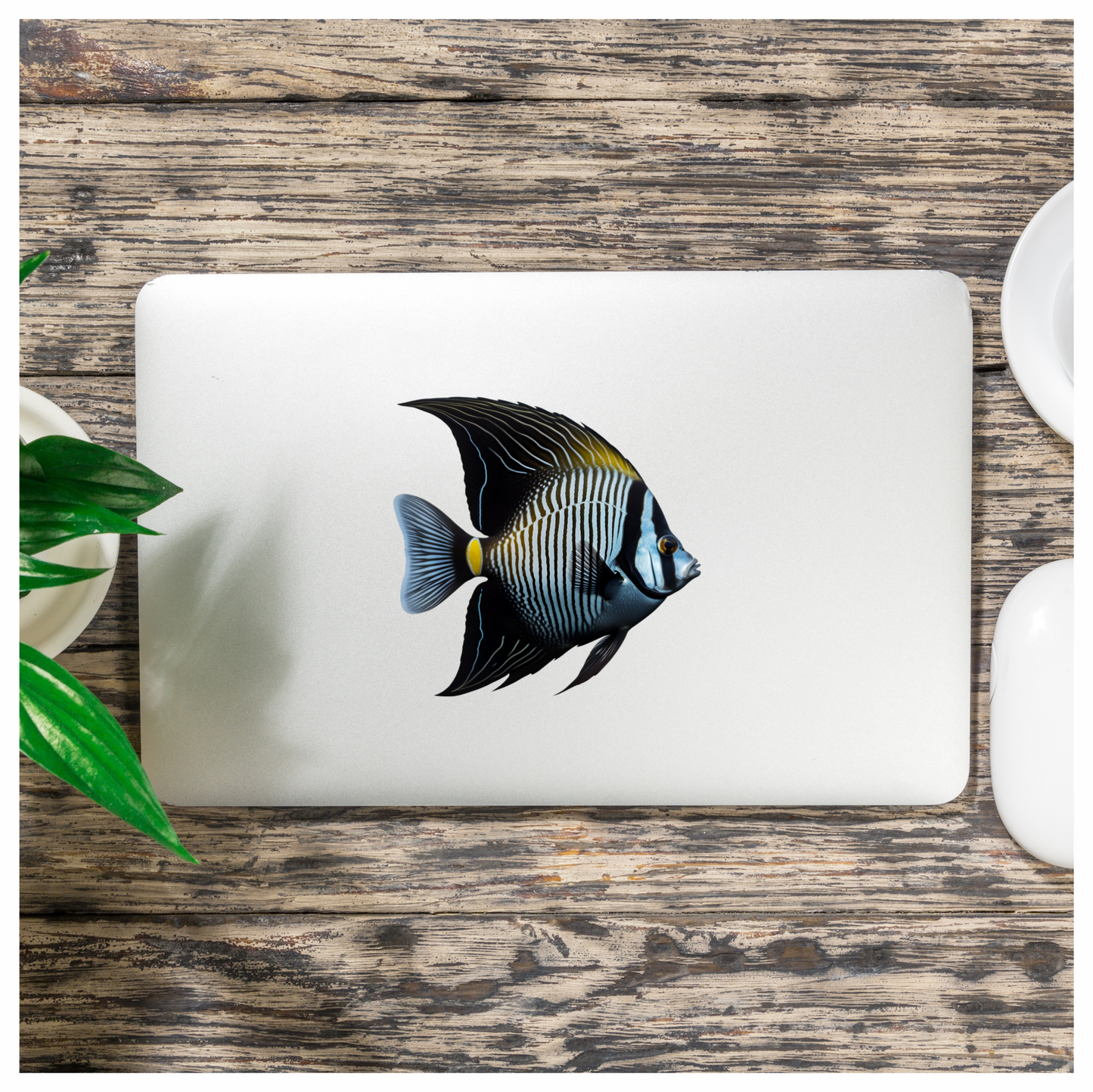 Black White Striped Angelfish Tropical Vinyl Sticker Decal