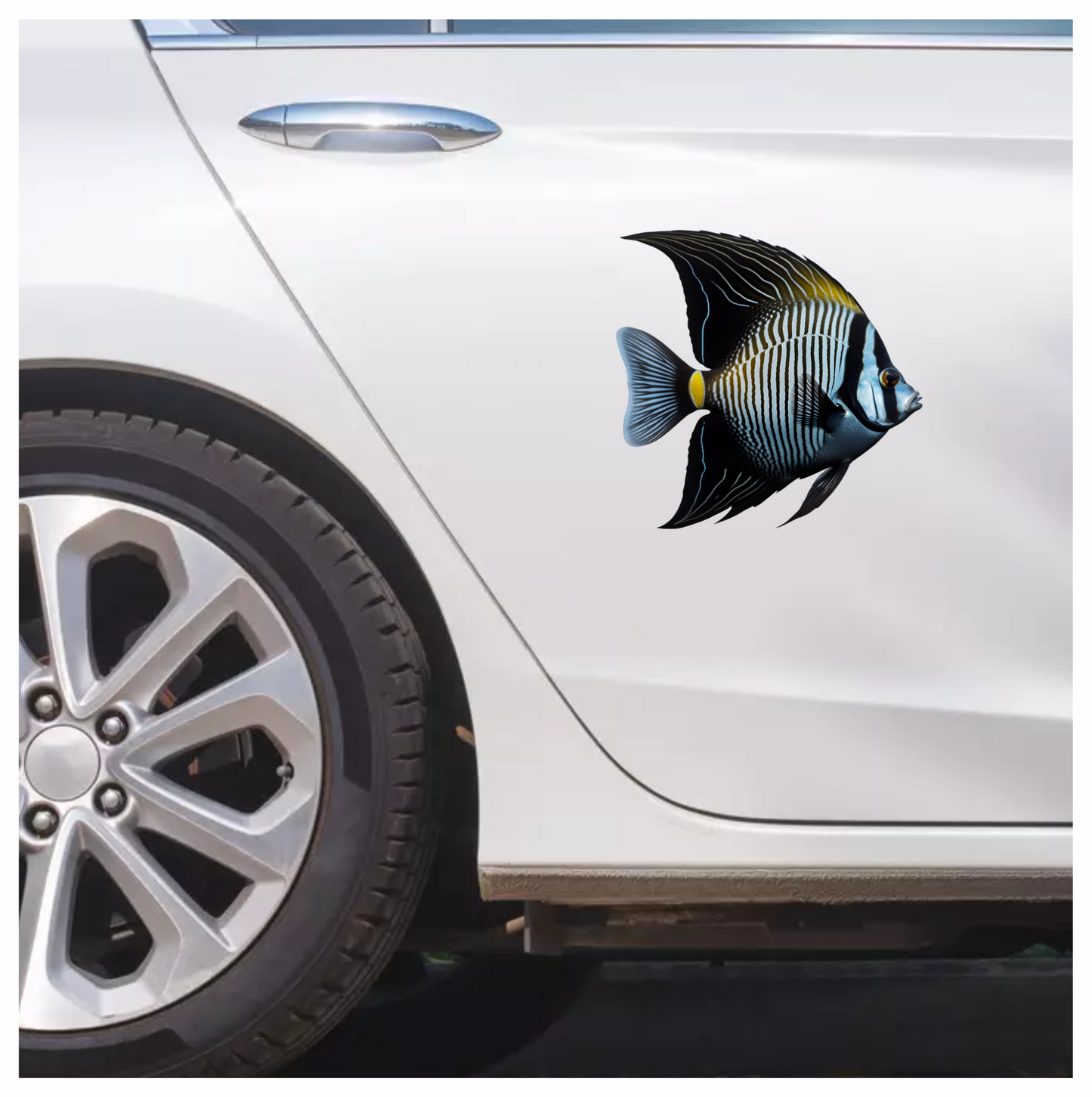 Black White Striped Angelfish Tropical Vinyl Sticker Decal