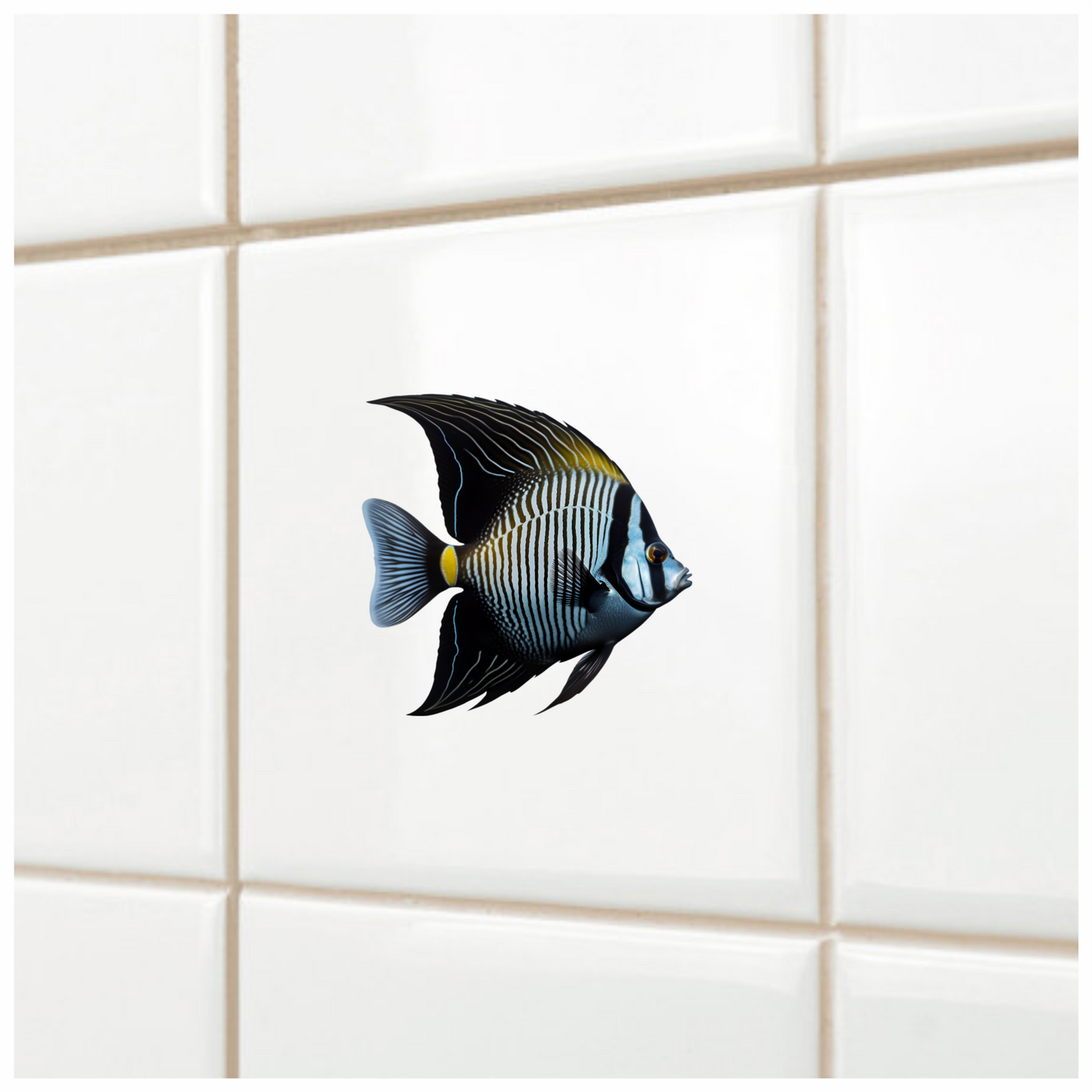Black White Striped Angelfish Tropical Vinyl Sticker Decal