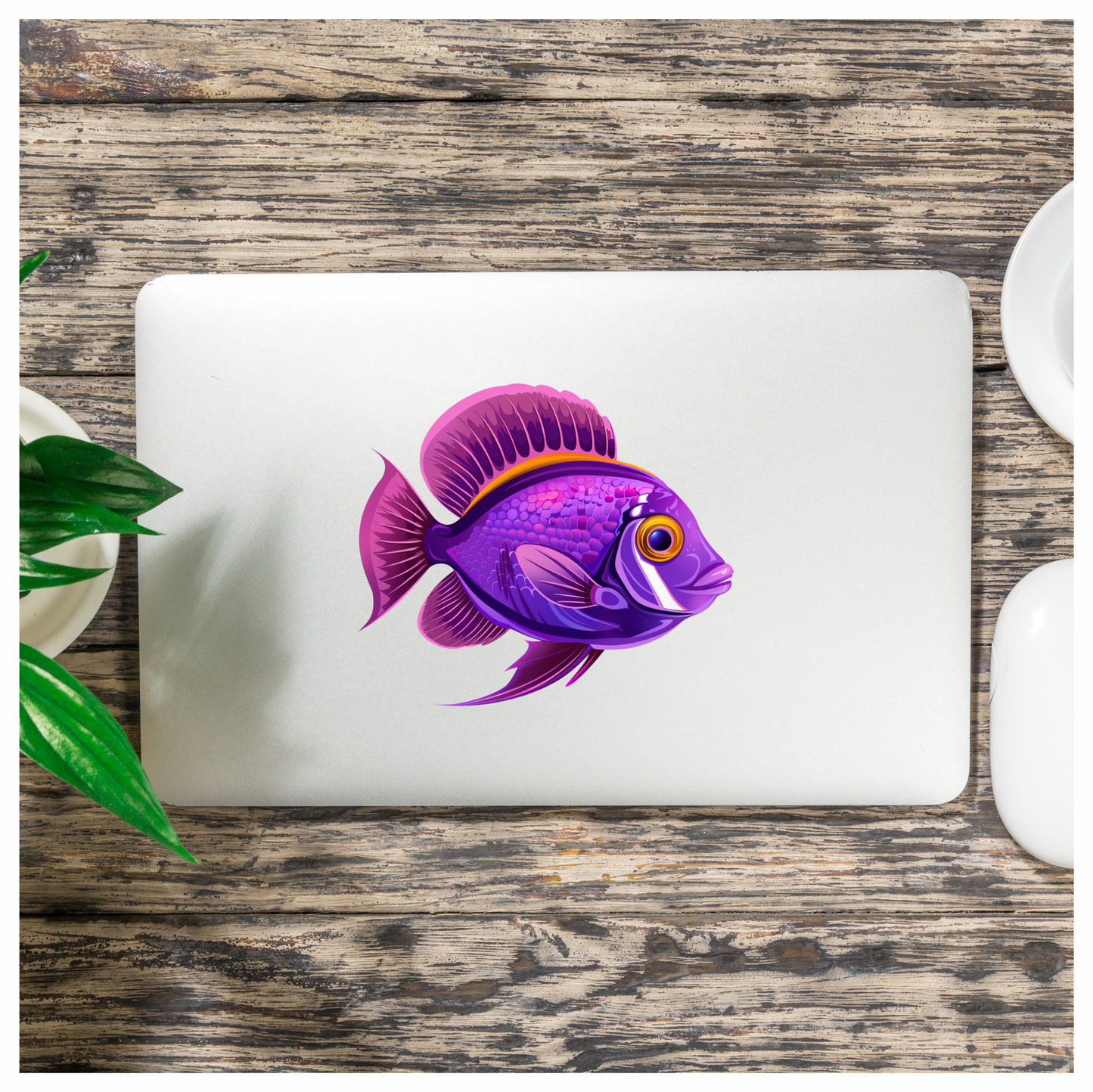 Purple Tropical Fish Illustration Vinyl Sticker Decal