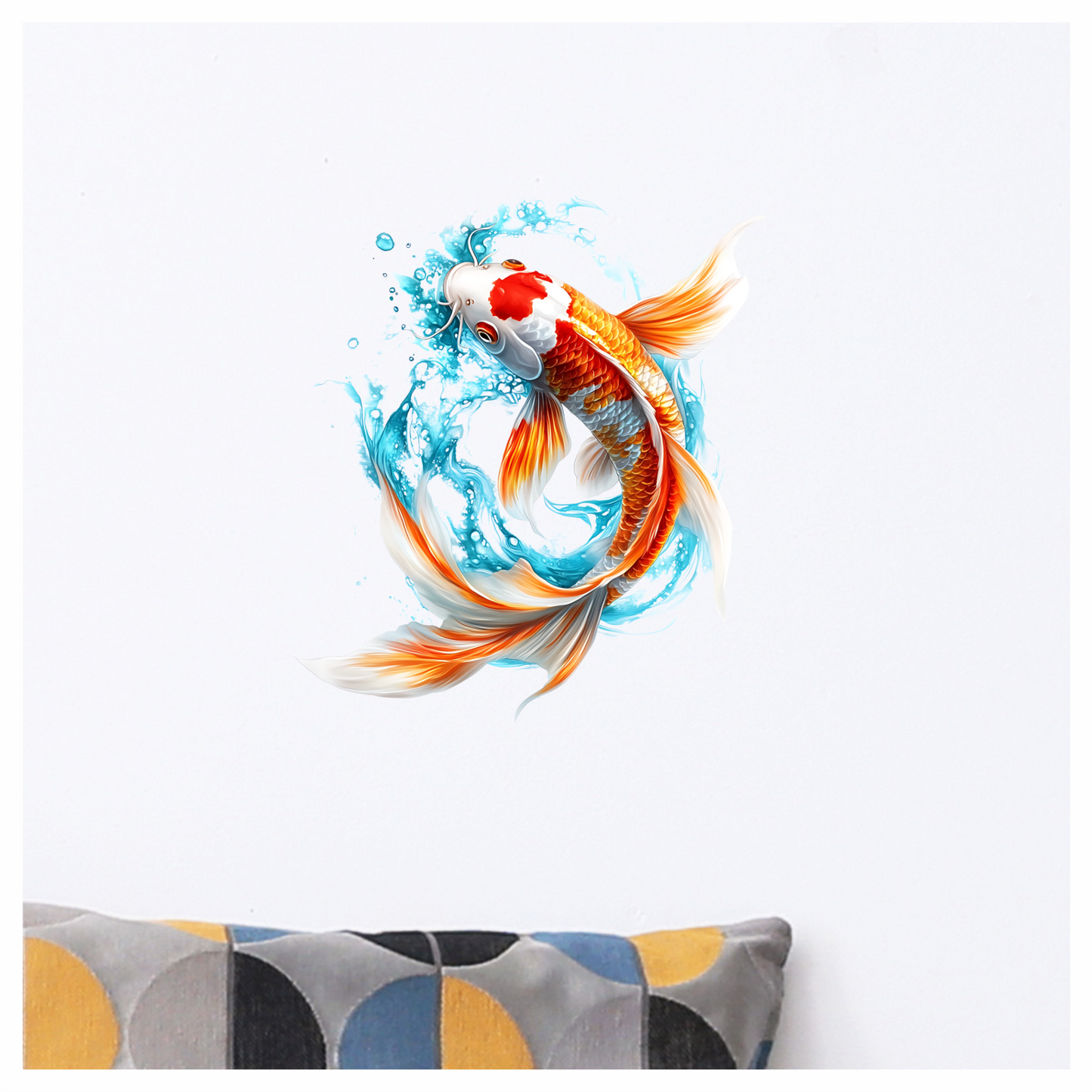 Orange White Koi Fish Water Splash Vinyl Sticker Decal