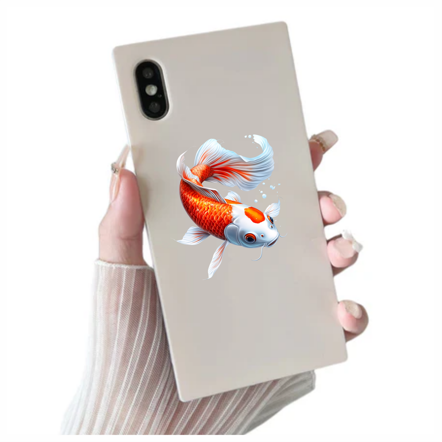 Orange White Koi Fish Swimming Vinyl Sticker Decal