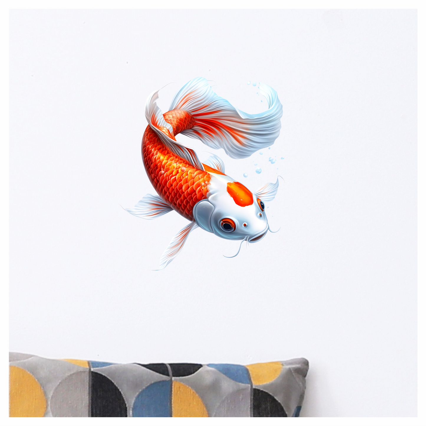 Orange White Koi Fish Swimming Vinyl Sticker Decal