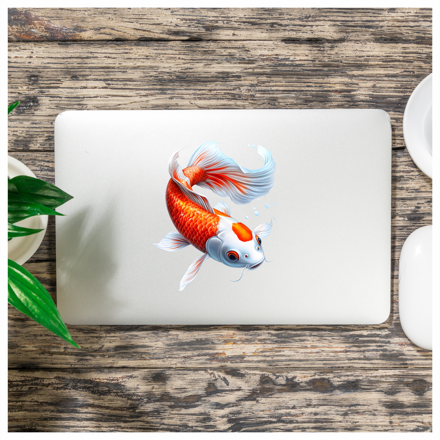 Orange White Koi Fish Swimming Vinyl Sticker Decal