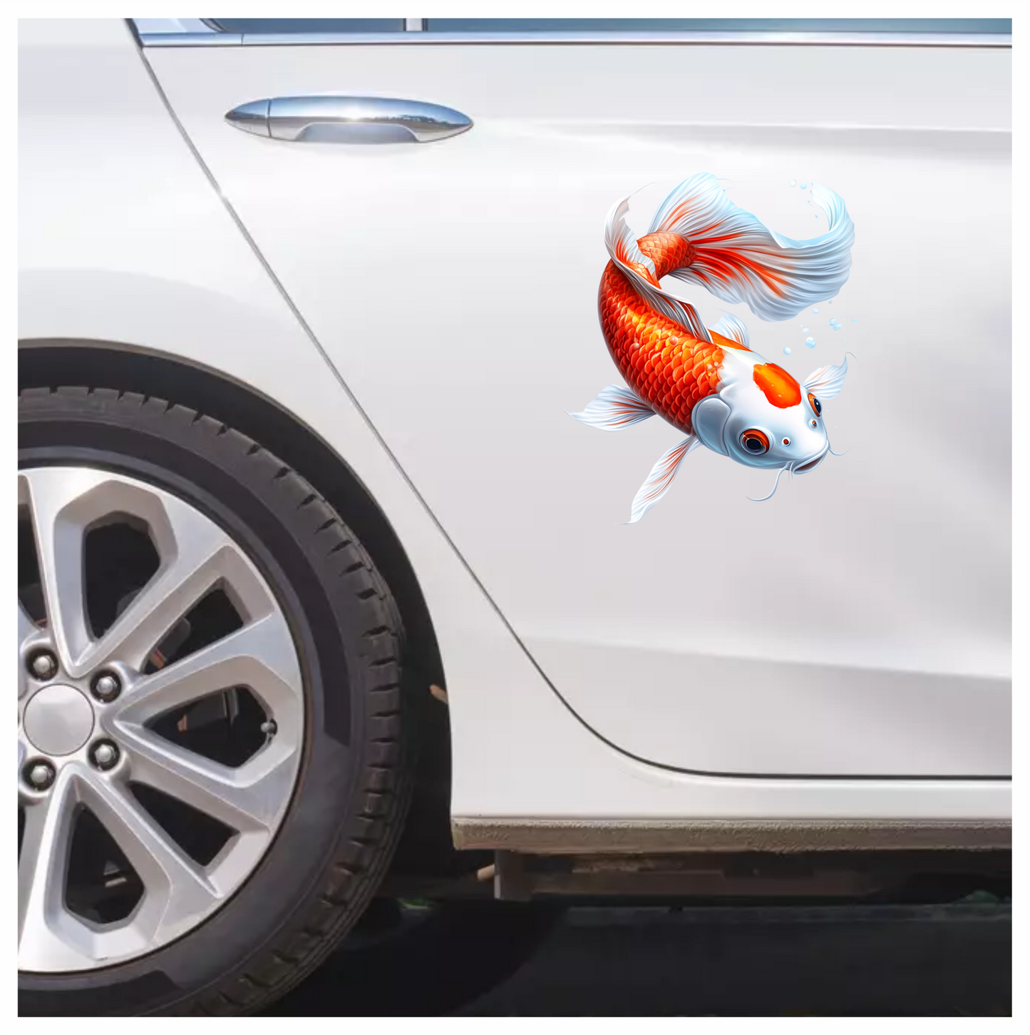 Orange White Koi Fish Swimming Vinyl Sticker Decal