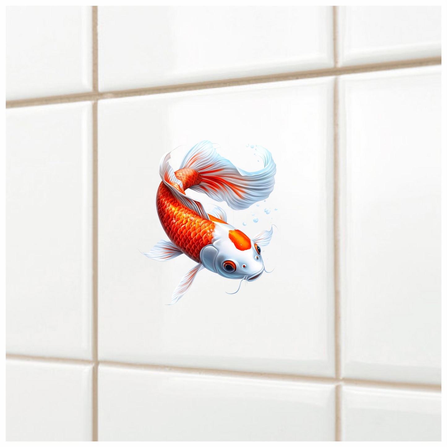 Orange White Koi Fish Swimming Vinyl Sticker Decal
