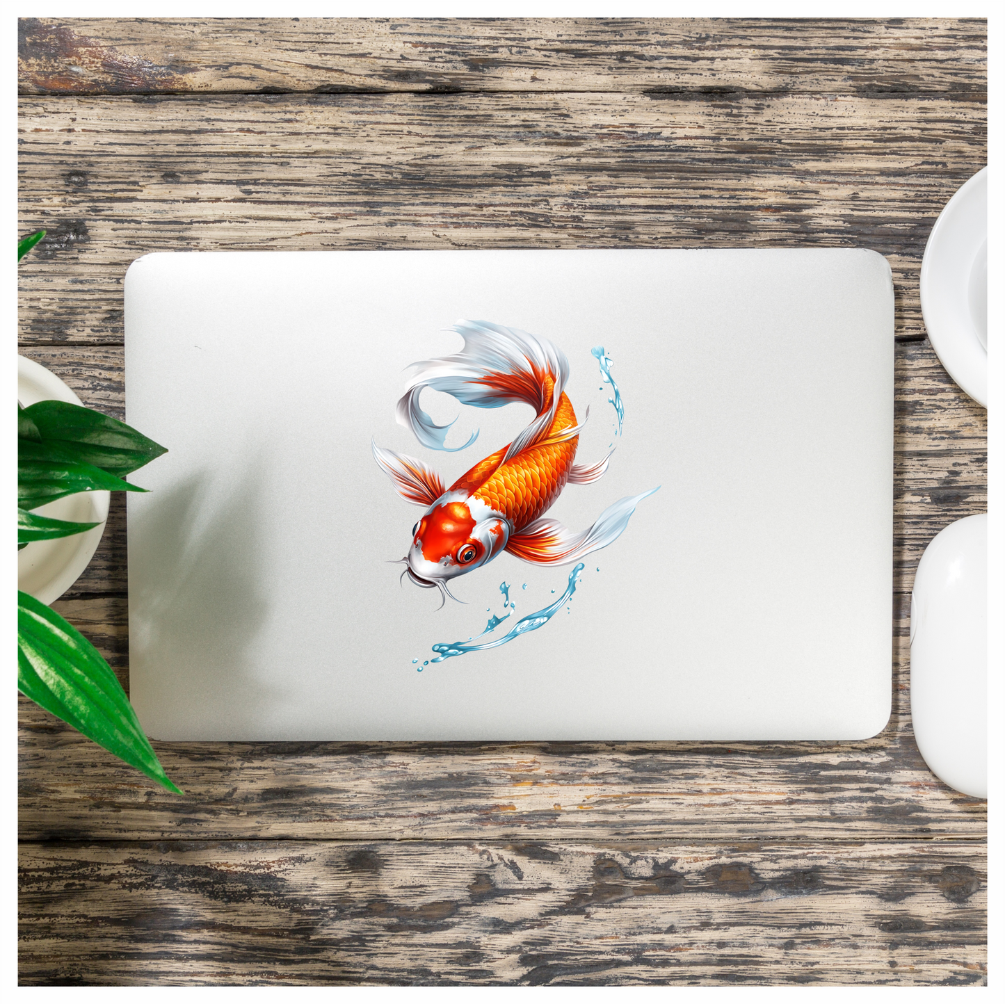 Orange Koi Fish Swimming Water Vinyl Sticker Decal