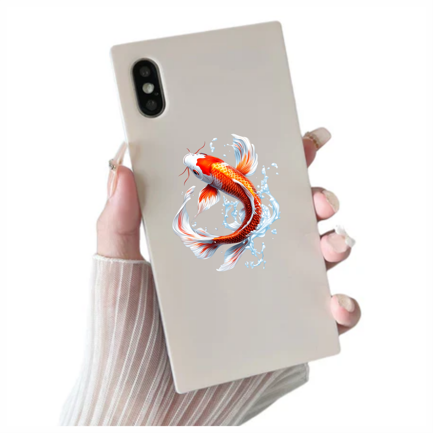 Red White Koi Fish Water Splash Vinyl Sticker Decal