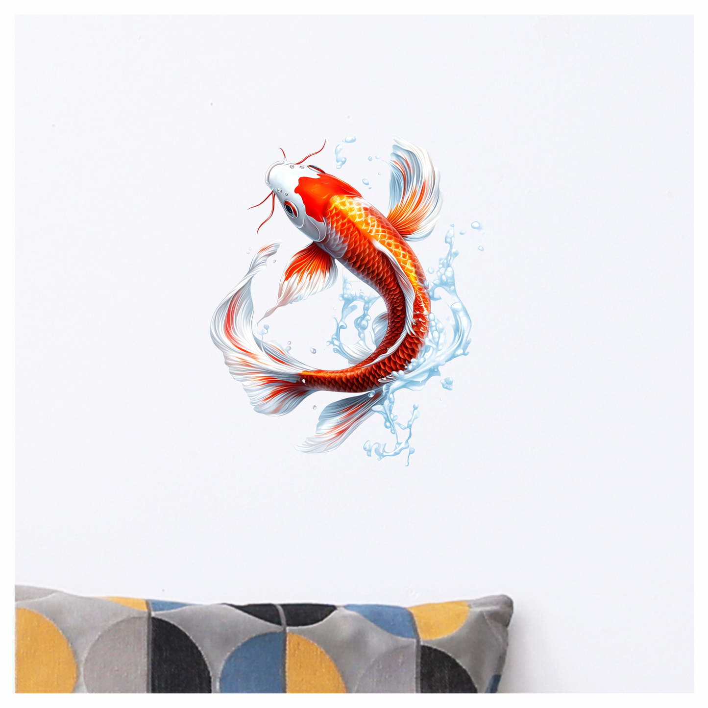 Red White Koi Fish Water Splash Vinyl Sticker Decal
