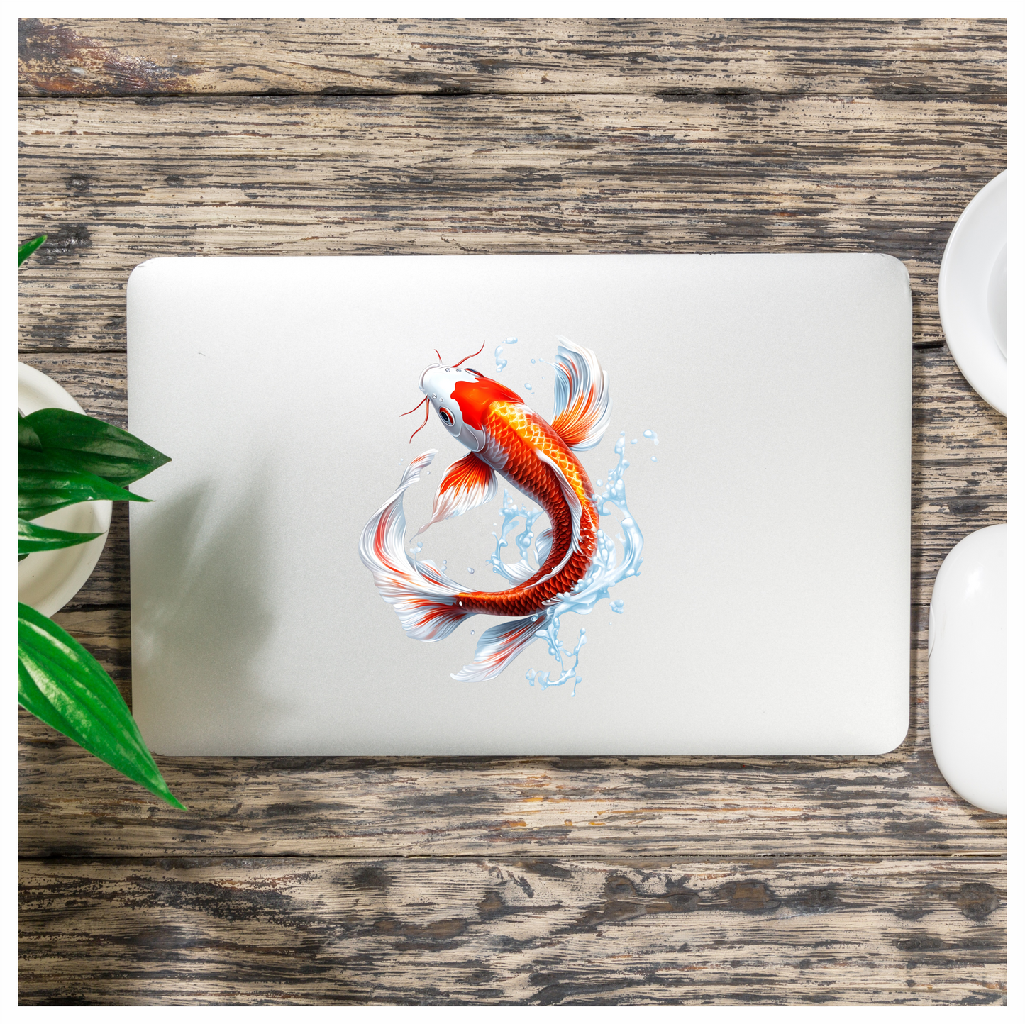 Red White Koi Fish Water Splash Vinyl Sticker Decal