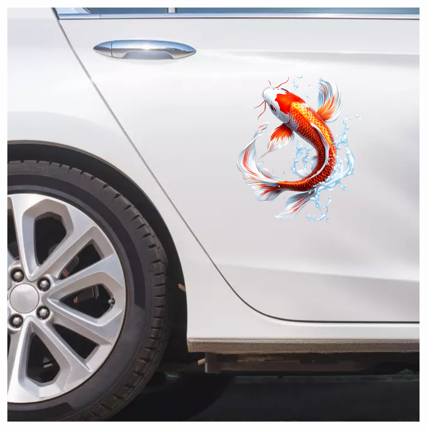 Red White Koi Fish Water Splash Vinyl Sticker Decal