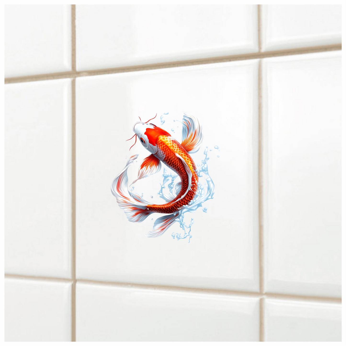 Red White Koi Fish Water Splash Vinyl Sticker Decal