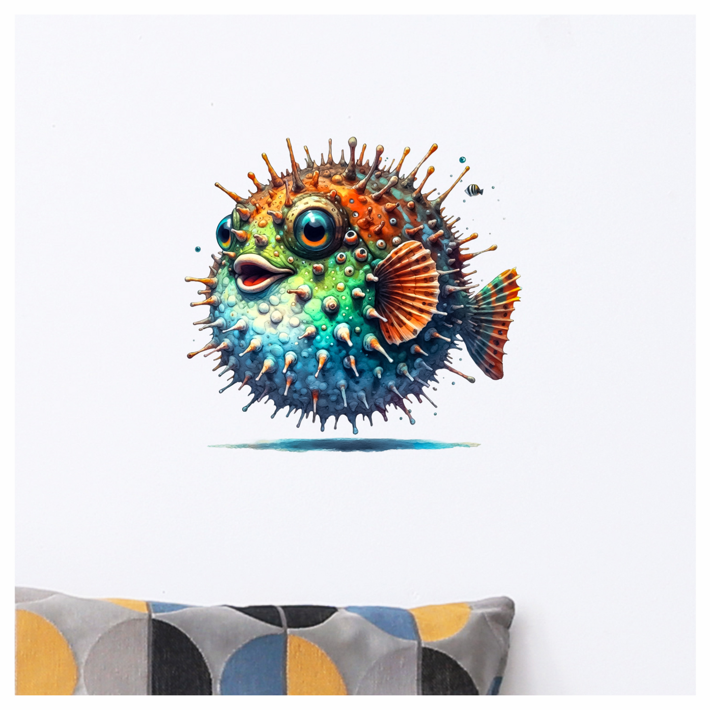 Blue Spiky Puffer Fish Ocean Vinyl Sticker Decal