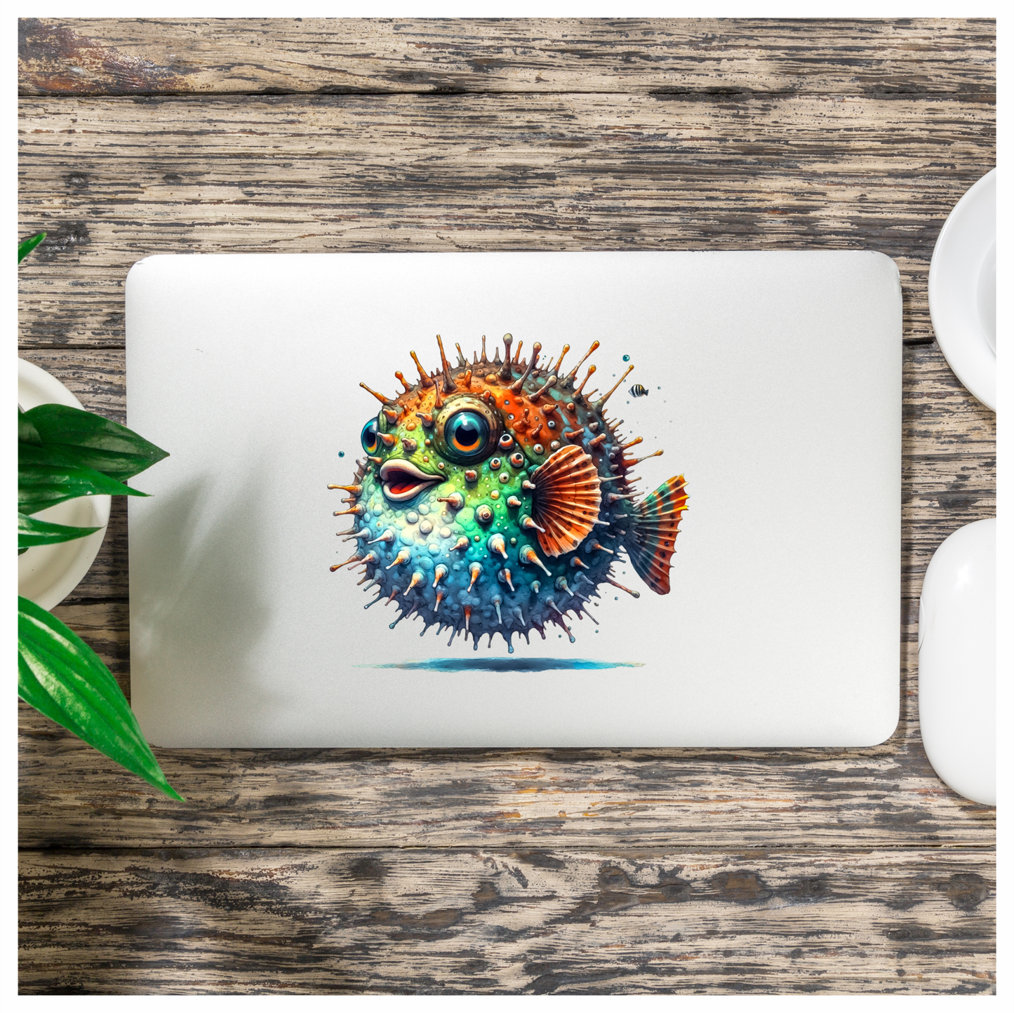 Blue Spiky Puffer Fish Ocean Vinyl Sticker Decal