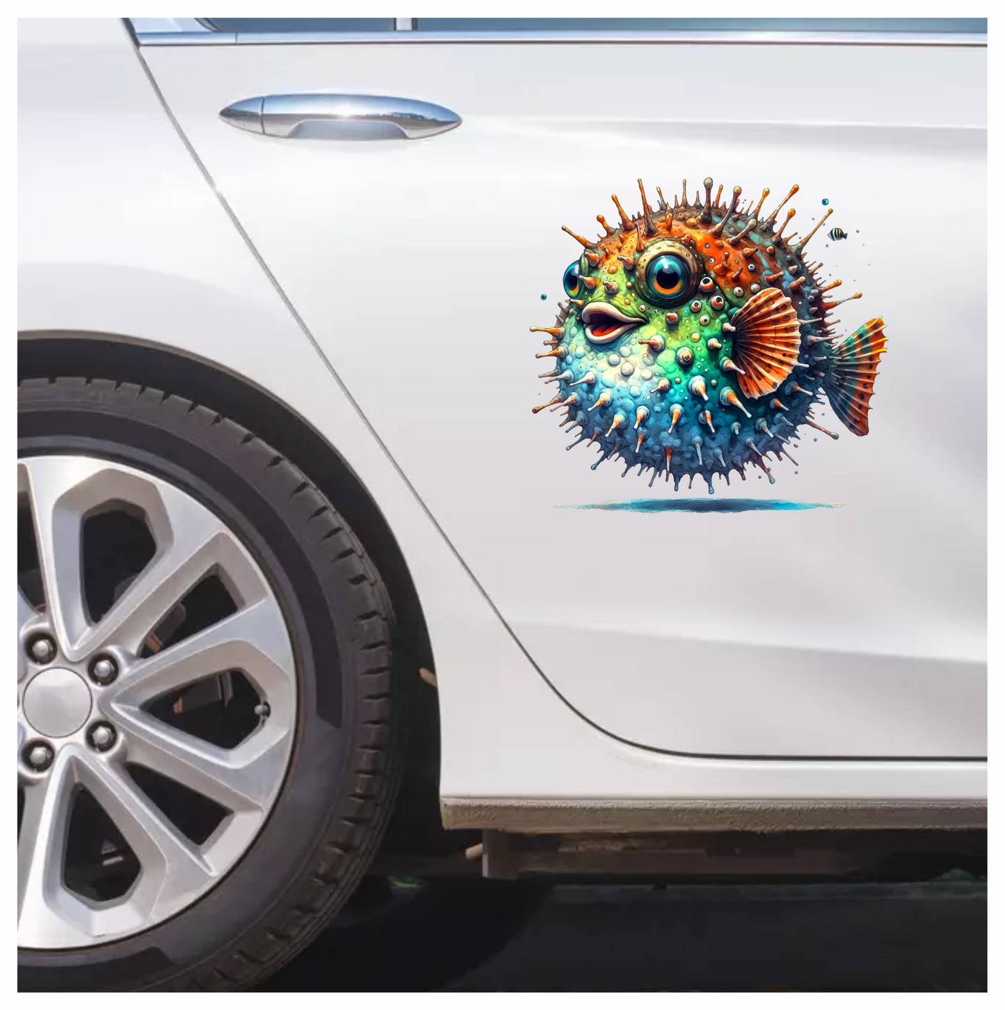 Blue Spiky Puffer Fish Ocean Vinyl Sticker Decal
