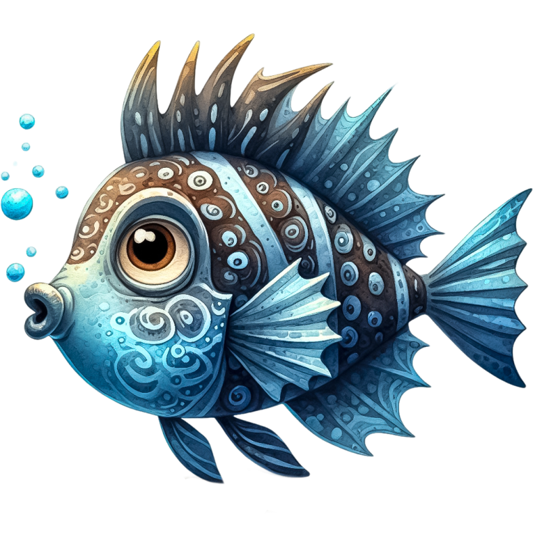 Blue Cartoon Fish With Bubbles Vinyl Sticker Decal