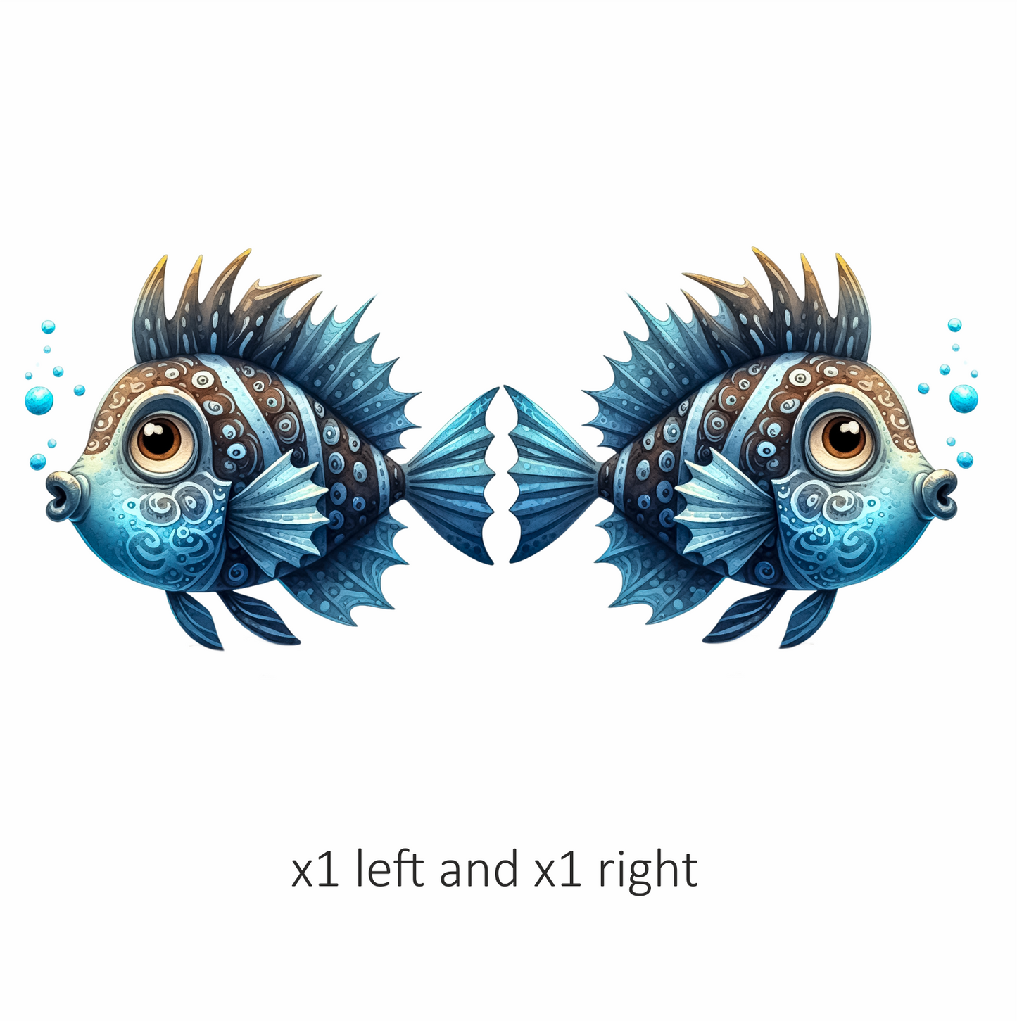 Blue Cartoon Fish With Bubbles Vinyl Sticker Decal