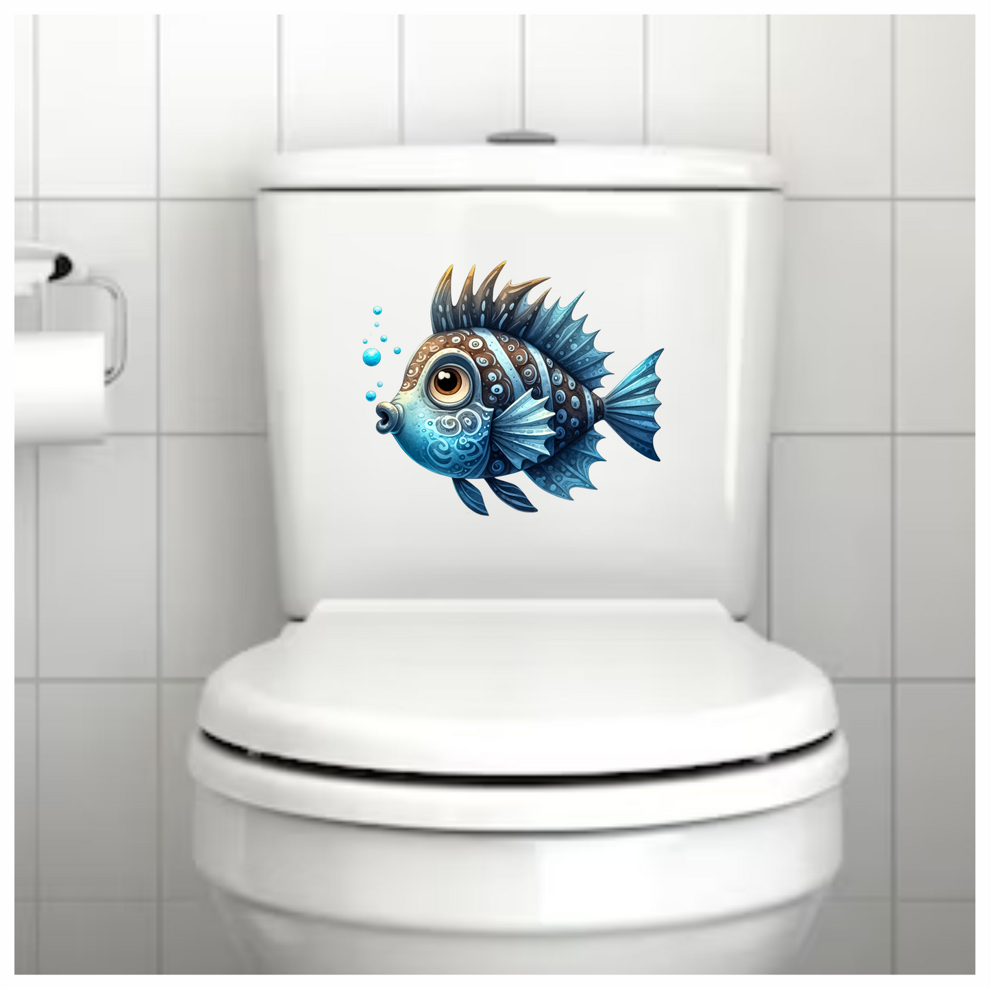 Blue Cartoon Fish With Bubbles Vinyl Sticker Decal