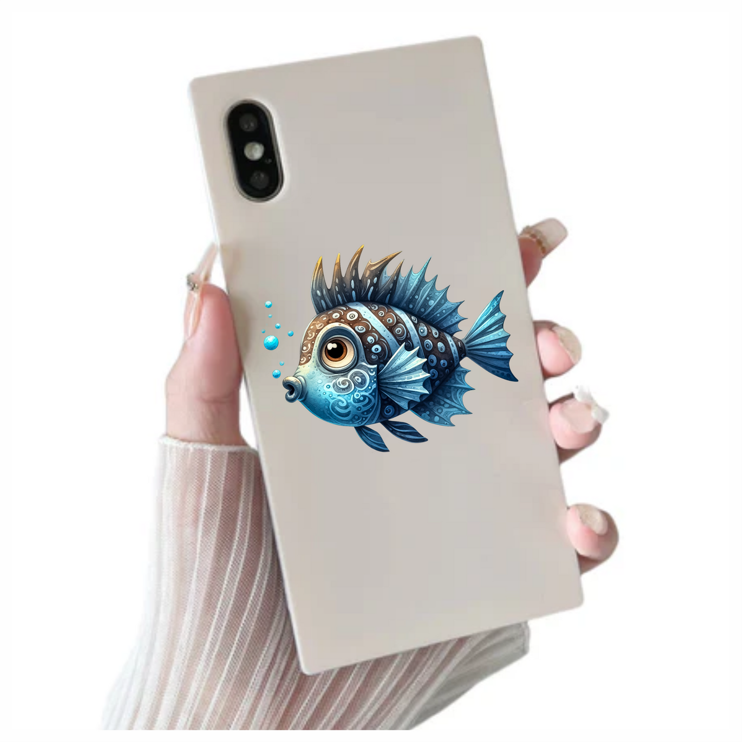 Blue Cartoon Fish With Bubbles Vinyl Sticker Decal